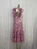 Niulatu A line V neckline Pink Rose Travel Vacation Floral Beach Dress Birthday Outfits SD0018