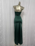Niulatu Sheath One Shoulder Green Vacation Dress Satin Birthday Dresses SD0019