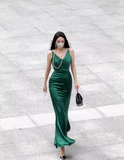 Niulatu Sheath Spaghetti Straps Green Vacation Dress Satin Birthday Dresses SD0020