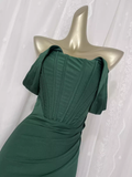 Niulatu Mermaid Off The Shoulder Green Vacation Dress Satin Birthday Dresses SD0021