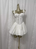 Niulatu A line Straps White Vacation Beach Dress Short Dress SD0022
