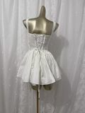 Niulatu A line Straps White Vacation Beach Dress Short Dress SD0022