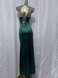 Niulatu Sheath Spaghetti Straps Dark Green Vacation Dress Satin Birthday Dresses SD0023