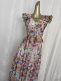 Niulatu A line V Neckline Floral Chiffon Travel Vacation Beach Dress Short Dress SD0024