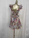 Niulatu A line V Neckline Floral Chiffon Travel Vacation Beach Dress Short Dress SD0024