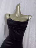Niulatu Sheath Spaghetti Straps Black Vacation Dress Satin Birthday Dresses SD0025