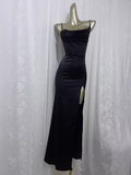 Niulatu Sheath Spaghetti Straps Black Vacation Dress Satin Birthday Dresses SD0025