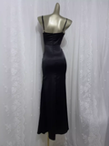 Niulatu Sheath Spaghetti Straps Black Vacation Dress Satin Birthday Dresses SD0025