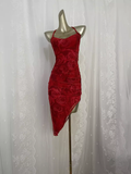 Niulatu Sheath Straps Floral Red Travel Vacation Beach Dress Short Birthday Dress SD0026