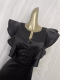 Niulatu Sheath Backless Travel Vacation Black Satin Beach Dress Long Dress SD002