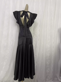 Niulatu Sheath Backless Travel Vacation Black Satin Beach Dress Long Dress SD002