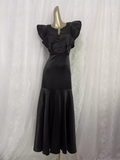 Niulatu Sheath Backless Travel Vacation Black Satin Beach Dress Long Dress SD002