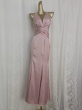 Niulatu Sheath V Neckline Satin Pink Vacation Dress Birthday Dresses SD0031