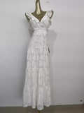 Niulatu A line V neckline Backless Travel Vacation Lace Beach Dress Long Birthday Dresses SD003
