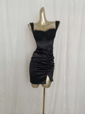 Niulatu Sheath Straps Floral Black Slit Travel Vacation Dress Short Birthday Dress SD0059