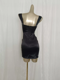 Niulatu Sheath Straps Floral Black Slit Travel Vacation Dress Short Birthday Dress SD0059