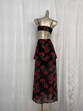 Niulatu A line Spaghetti Straps Red Rose Travel Vacation Floral Beach Dress Long Dress SD005