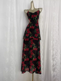 Niulatu A line Spaghetti Straps Red Rose Travel Vacation Floral Beach Dress Long Dress SD005