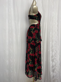 Niulatu A line Spaghetti Straps Red Rose Travel Vacation Floral Beach Dress Long Dress SD005