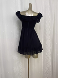 Niulatu A line Black Chiffon Travel Vacation Dress Short Birthday Dress SD0062