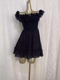 Niulatu A line Black Chiffon Travel Vacation Dress Short Birthday Dress SD0062