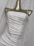 Niulatu Sheath Spaghetti Straps Satin White Long Vacation Dress Birthday Dresses SD0069