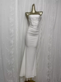 Niulatu Sheath Spaghetti Straps Satin White Long Vacation Dress Birthday Dresses SD0069