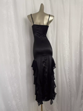 Niulatu Sheath Spaghetti Straps Black Satin Vacation Beach Dress Long Birthday Dresses SD006