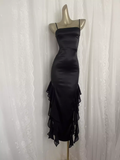 Niulatu Sheath Spaghetti Straps Black Satin Vacation Beach Dress Long Birthday Dresses SD006