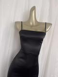 Niulatu Sheath Spaghetti Straps Black Satin Vacation Beach Dress Long Birthday Dresses SD006