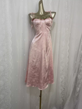 Niulatu A line Spagetti Straps Pink Satin Floral Vacation Dress Birthday Dresses SD0072