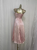 Niulatu A line Spagetti Straps Pink Satin Floral Vacation Dress Birthday Dresses SD0072