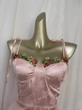 Niulatu A line Spagetti Straps Pink Satin Floral Vacation Dress Birthday Dresses SD0072