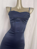 Niulatu Sheath Spaghetti Straps Navy Blue Long Vacation Dress Birthday Dresses SD0074