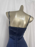 Niulatu Sheath Spaghetti Straps Navy Blue Long Vacation Dress Birthday Dresses SD0074