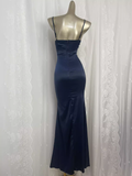 Niulatu Sheath Spaghetti Straps Navy Blue Long Vacation Dress Birthday Dresses SD0074