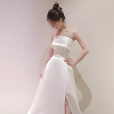 Niulatu A Line Strapless Satin Ivory Wedding Dresses SD0075