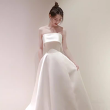 Niulatu A Line Strapless Satin Ivory Wedding Dresses SD0075