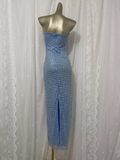 Niulatu Sheath Straplesss Blue Sequin Slit Vacation Dress Long Birthday Outfits SD007