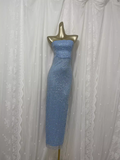 Niulatu Sheath Straplesss Blue Sequin Slit Vacation Dress Long Birthday Outfits SD007