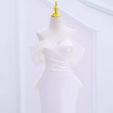 Niulatu Mermaid Off The Shoulder Satin White Long Wedding Dresses Brides Dress SD0082