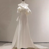 Niulatu Mermaid Off The Shoulder Satin White Long Wedding Dresses Brides Dress SD0083