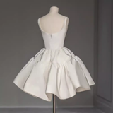 Niulatu Ball Gown Straps Satin White Short 16th Birthday Dresses SD0085