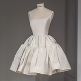 Niulatu Ball Gown Straps Satin White Short 16th Birthday Dresses SD0085