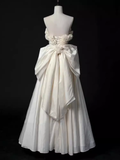 Niulatu A line Strapless Satin White Long Wedding Dresses Brides Dress SD0088