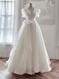 Niulatu Ball Gown V Neckline Chiffon White Long Wedding Dresses Brides Dress SD0089