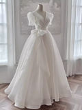 Niulatu Ball Gown V Neckline Chiffon White Long Wedding Dresses Brides Dress SD0089