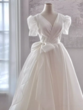Niulatu Ball Gown V Neckline Chiffon White Long Wedding Dresses Brides Dress SD0089