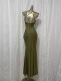 Niulatu Sheath Halter Green Long Vacation Dress Birthday Outfits SD008