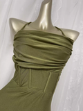 Niulatu Sheath Halter Green Long Vacation Dress Birthday Outfits SD008